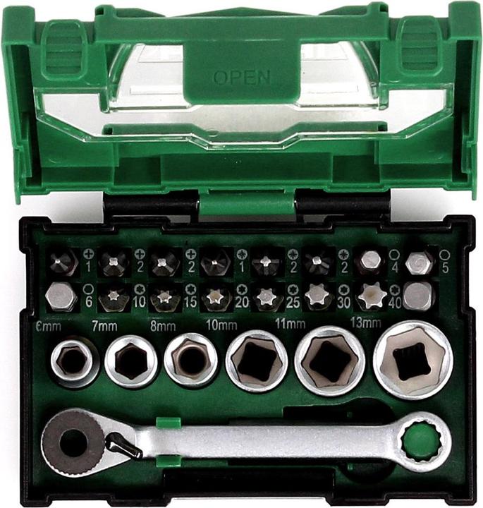 Actual product image Hikoki Bit Box 24 pcs with ratchet (mini) (1/4")