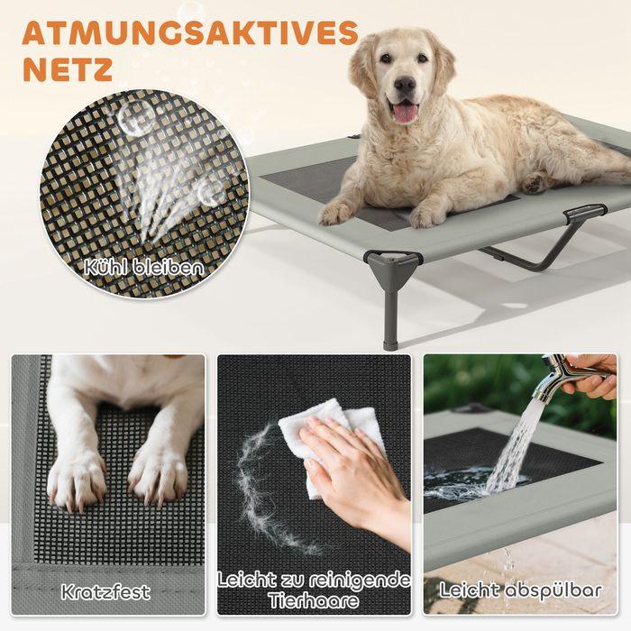 Produktbild Swisshandel24 Hundeliege Outdoor mit Dach, Erhöhtes Hundebett für Grosse Hunde, 106 x 76 x 99 cm, Hellgrau (Hund)