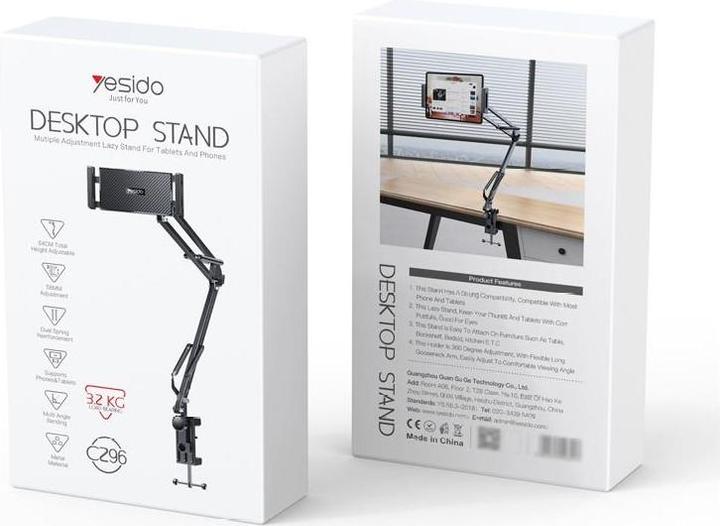 Image du produit Yesido Tisch-/Betthalterung C296 2in1 (Tablet + Smartphone) 64 cm, SCHWARZ