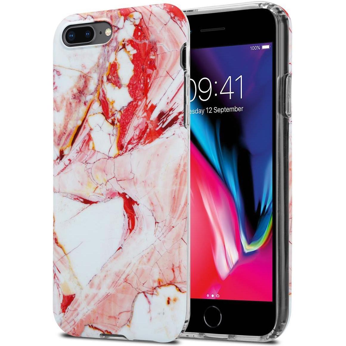 Cadorabo IMD TPU Bunter Marmor Cover (Apple iPhone 7 Plus, Apple iPhone 8 Plus), Smartphone Hülle, Rosa