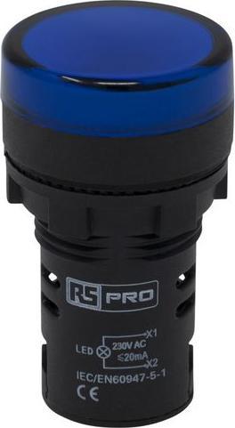 Produktbild RS PRO Kontrollleuchtenanzeige LED blau 230V