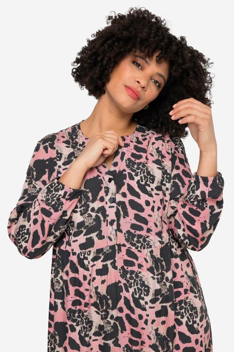 Image du produit Angel of Style Robe maxi coupe trapèze à mélange de motifs animaux, col tunisien et manches longues (48)