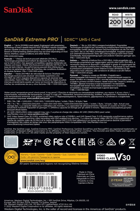 Actual product image SanDisk Extreme PRO UHS-I V30 (1000 GB, SDXC, U3, UHS-I)