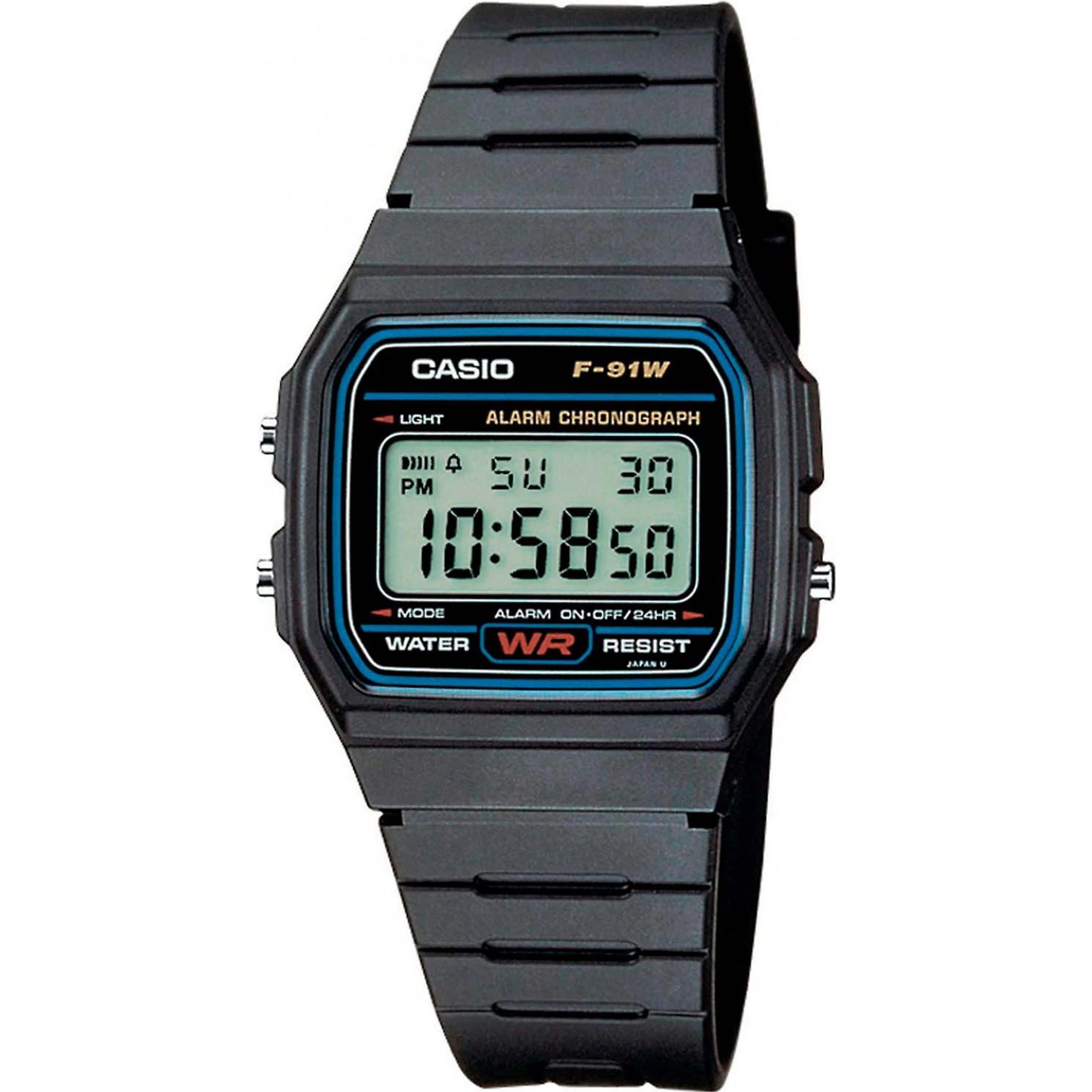 Casio, Armbanduhr, F-91w-1yer, Schwarz, (Digitaluhr, 33.20 mm)