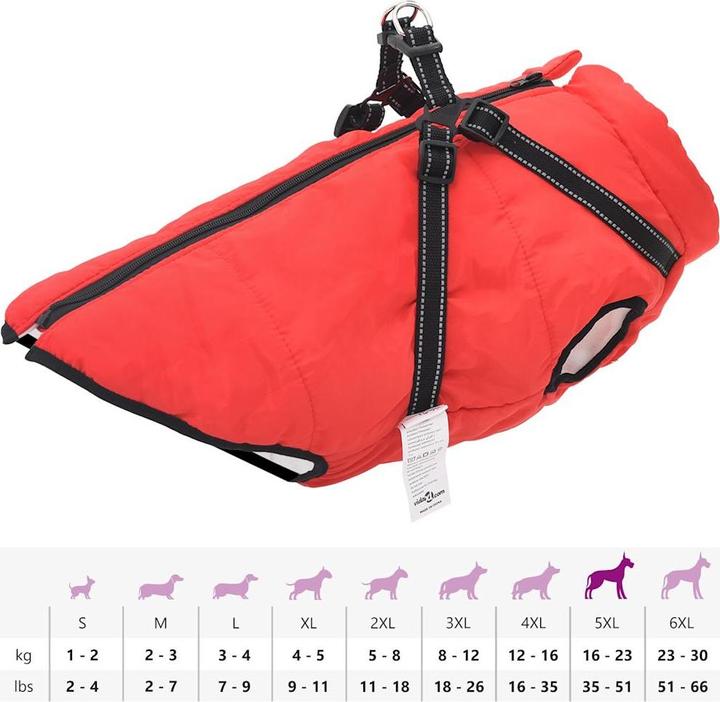 Actual product image vidaXL Dog coat with harness Waterproof Reflective (52, Dog coat)