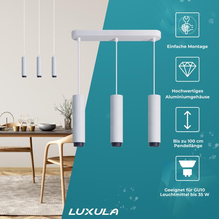 Produktbild Luxula LED-Pendelleuchte, weiss/schwarz, 3-flammig (GU10)