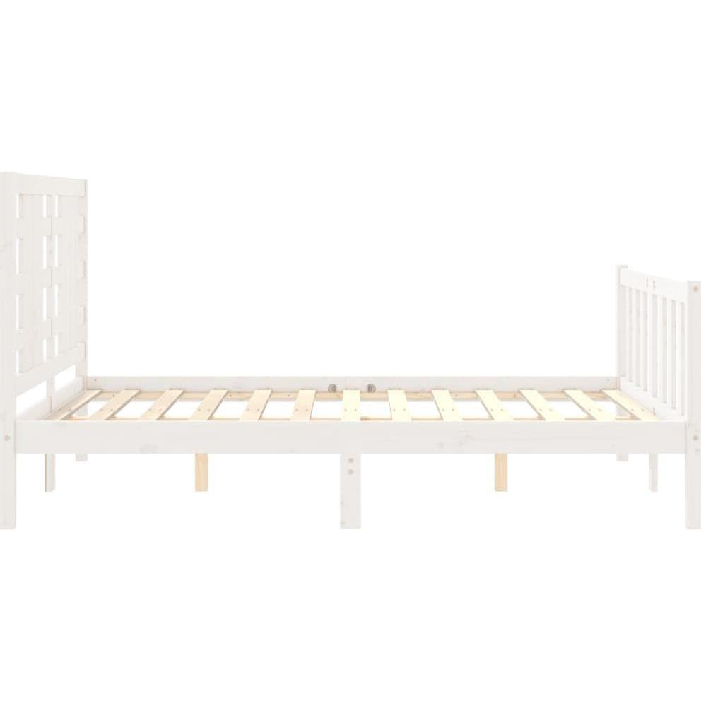 Thumbnail - VidaXL, Bett, Massivholzbett mit Kopfteil Weiss 4FT6 Double (135 x 190 cm)