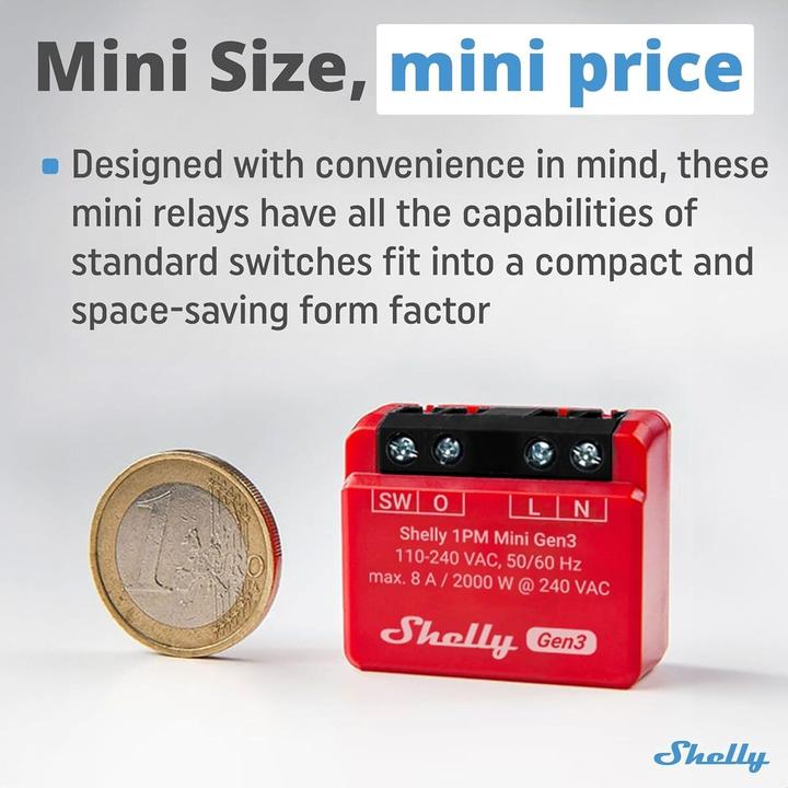 Immagine prodotto Shelly 1PM Mini Gen3 (Attuatore dell'interruttore)