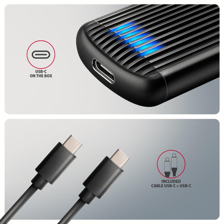 Produktbild Axagon EEM2-SC, USB-C 10Gbps external box for M.2 NVMe SSD, screwless, ribbed aluminum (M.2)