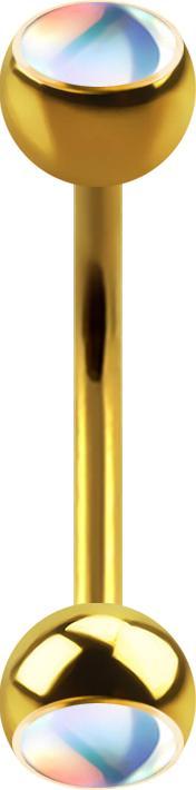 Immagine prodotto Star Piercing Micro banana placcata oro con due sfere bianche iridescenti (senza ottone, Acciaio chirurgico 316L)