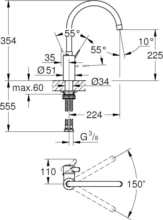 Produktbild Grohe Kchenarmatur mit Einhebelmischer Eurosmart Cosmopolitan chrom glnzend 3284320