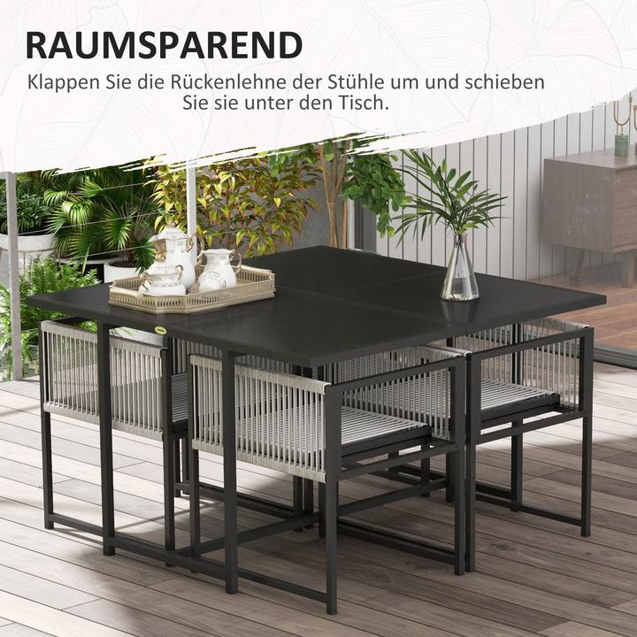 Produktbild Outsunny Gartenmöbel-Set Stahl, Hartglas Schwarz (120 x 120 x 72 cm)