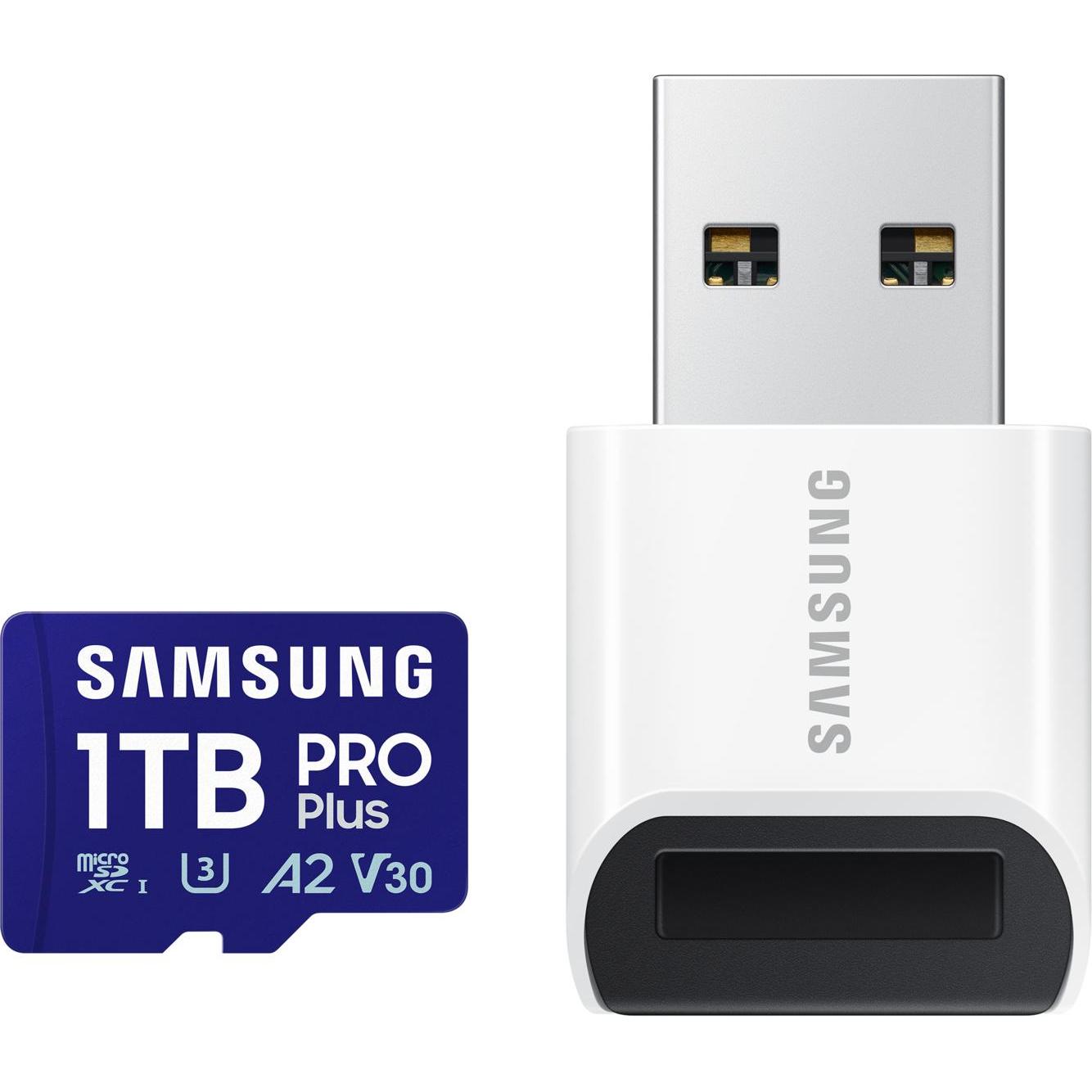 Samsung PRO Plus mit USB-Cardreader (1000 GB, microSDXC, U3, UHS-I), Speicherkarte, Blau
