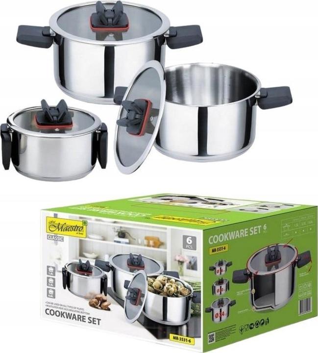 Productafbeelding Maestro Zestaw garnków 6 elem. MR-3531-6 (24 cm, Kookpotten en pannenset, Roestvrij staal)