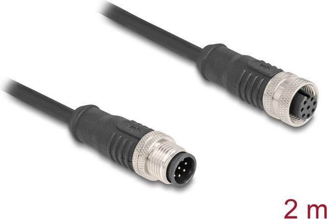Produktbild Delock M12 Kabel A-kodiert 8 Pin Stecker zu Buchse PVC 2 m (CAT5e, 2 m)