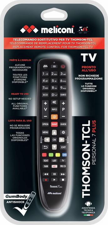 Immagine prodotto Meliconi Gumbody Personal 7 plus telecomando IR Wireless TV Pulsanti (Telecomando universale, Infrarossi)