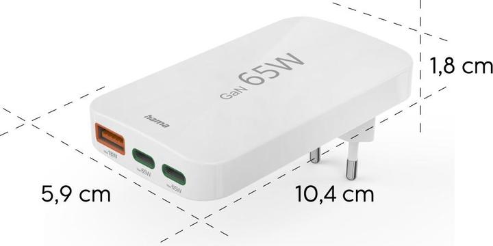 Produktbild Hama Universal-USB-C-Notebook-Netzteil, flaches Ladegerät, GaN, PD, 5-20V/65W (65 W)