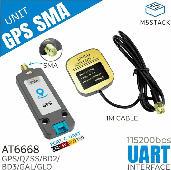 Actual product image M5Stack Unit GPS / BDS mit SMA Antenne AT6668