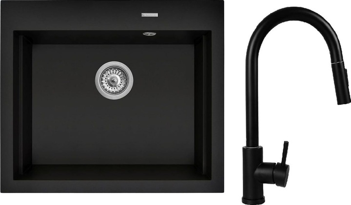 Actual product image Pyramis Zestaw - Zlewozmywak SIROS (57x51 5) 1B + Bateria IDEA Black Edition - 070169002BE - Volcano (51.50 cm, 57 cm)