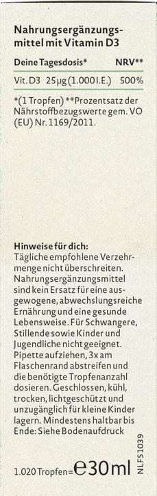 Nährwerte und Zutaten Nature Love Vitamin D3 1000 (1 Stück, Tropfen)