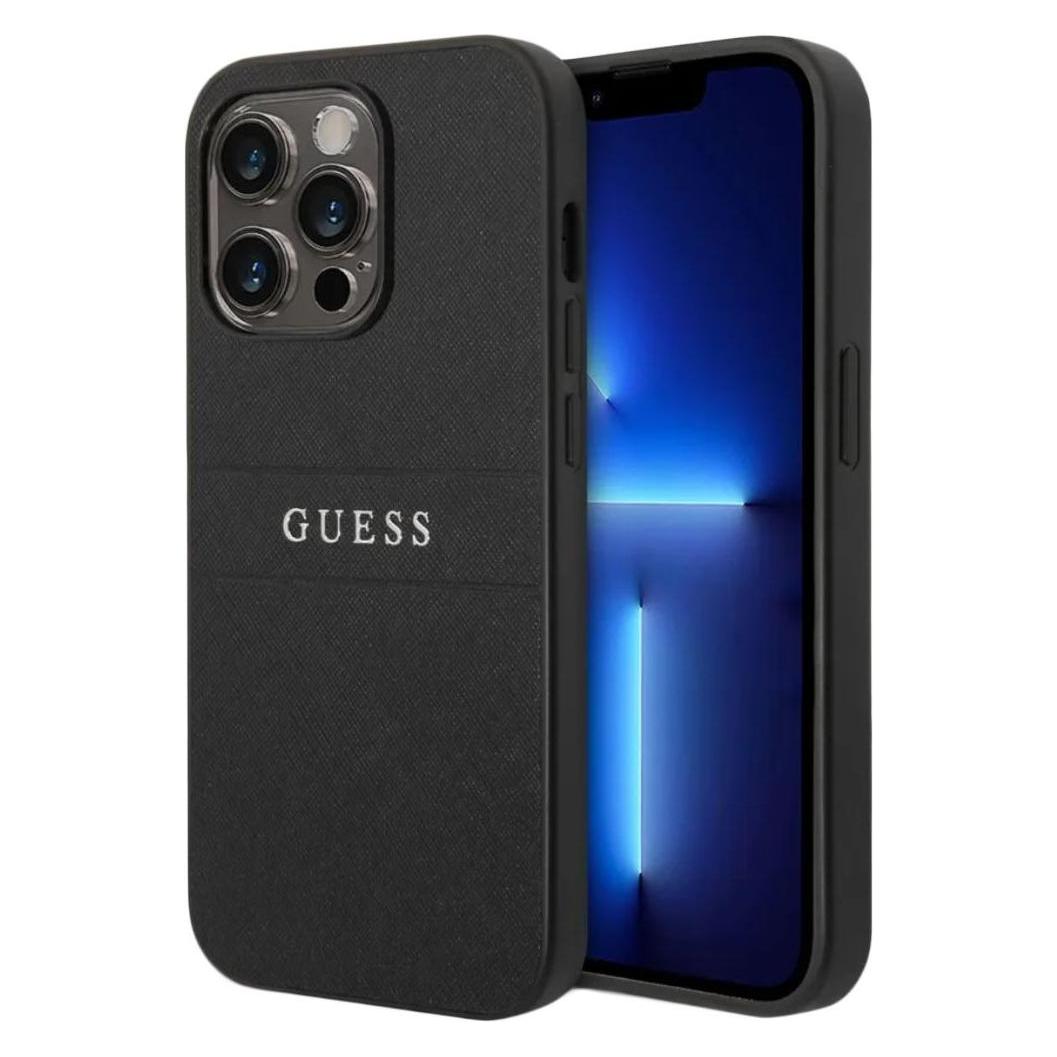 Guess Pu Leather Saffiano Case Für Apple IPhone 14 Pro - Black (Apple IPhone 14 Pro), Smartphone Hülle, Schwarz
