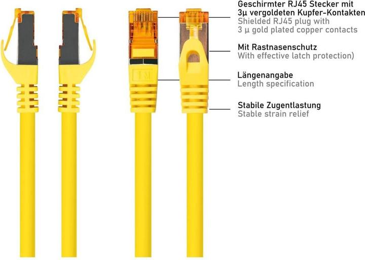 Produktbild Varia Cat7 Patchkabel 3m RJ45 S/FTP TPE gelb | 10 Gbit/s, kupfer (S/FTP, CAT7, 3 m)