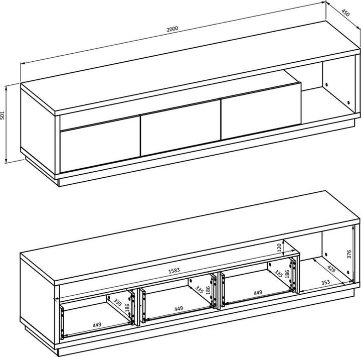 Actual product image Petits-Meubles 3-drawer TV stand 200 cm Asten White and Wood
