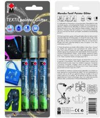 Immagine prodotto Marabu Tessile Pen Pennarello Glitter (Oro, Argento, Nero, 3 mm, 3 x)