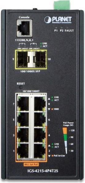 Actual product image Planet industrial 4-Port 10/100/1000T Switch +4-Port 10/100 802.3at PoE + 2 100/1000 SFP Slots PoE Budge... (10 ports)
