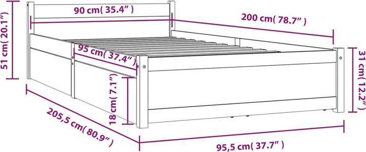 Produktbild vidaXL Bettgestell (90 x 200 cm)