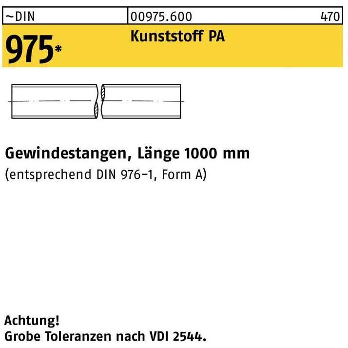 Zubehör Befestigungstechnik, Gewindestange DIN 975 M 10 x 1000mm Polyamid