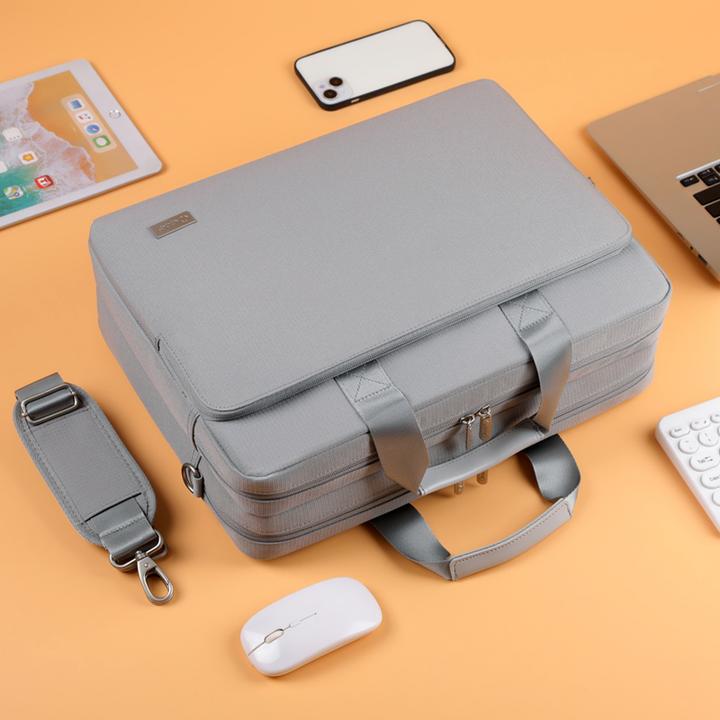 Actual product image Okade - MacBook / Laptop-Tasche, 15.6-16 Zoll - Gepolsterte Notebook-Hülle mit Schultergurt, Grau (16")