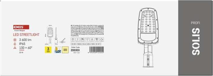 Produktbild Emos LED-Strassenleuchte SOLIS 30W, 3600 lm, warmweiss (3600 lm, IP65)