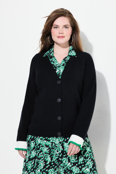 Produktbild Ulla Popken Strickjacke, Schmuck-Bündchen, V-Ausschnitt (62)