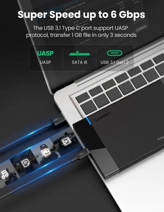 Productafbeelding Ugreen USB-C 3.1 naar 2,5" SATA harde schijf behuizing (6Gbps) (2.5")