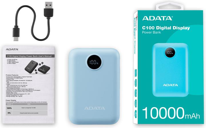 Actual product image Adata Powerbank P10022-12 10000 mAh, Akkutyp: Lithium-Polymer (10000 mAh, 15 W, 37 Wh)