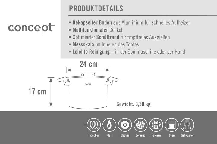 Produktbild Woll 124-2NC Concept Hoher Kochtopf aus Edelstahl (Kochtopf, Edelstahl, 24 x 17 cm)