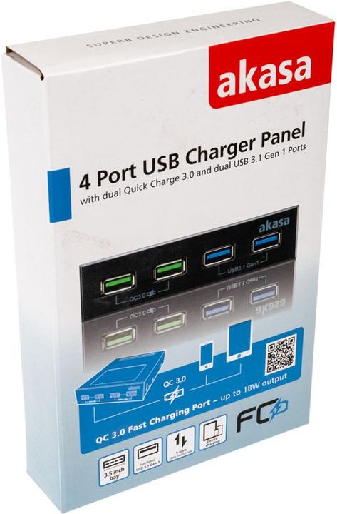 Produktbild Akasa USB 3.1 Gen2 und Quick Charge Panel 5,25 Zoll