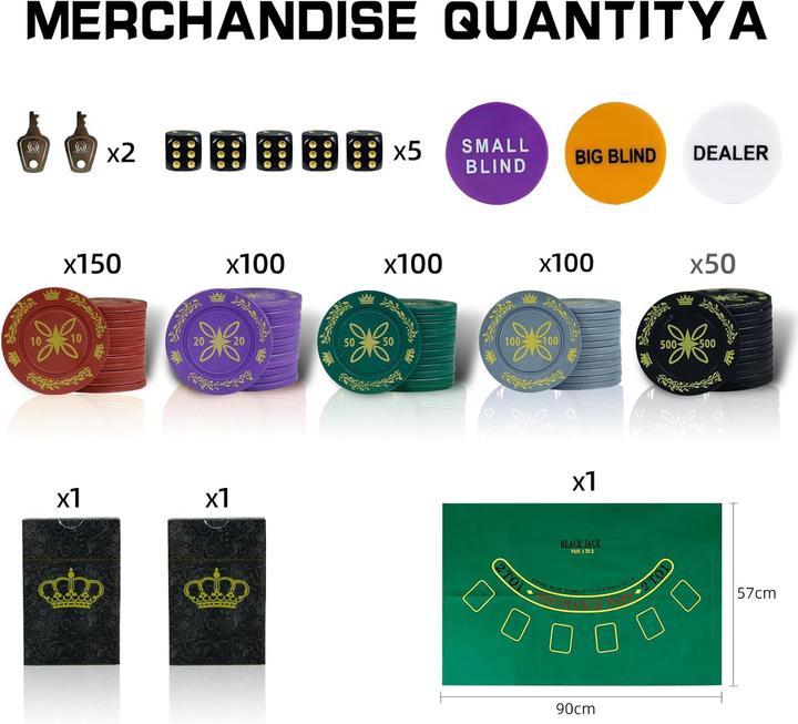 Produktbild CCLife Pokerset mit 500 Pokerchips und Spielmatte