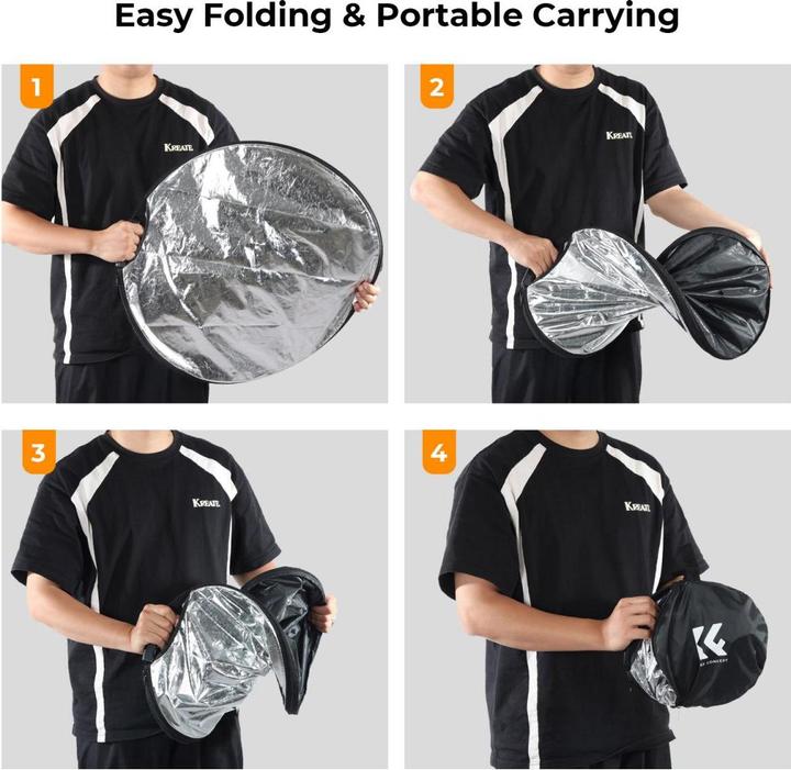 Produktbild K&F Concept 5 in 1 Circular Photography Reflector 107cm with Handle Grip Gold Sliver Black White Translucent Pa (110 cm)