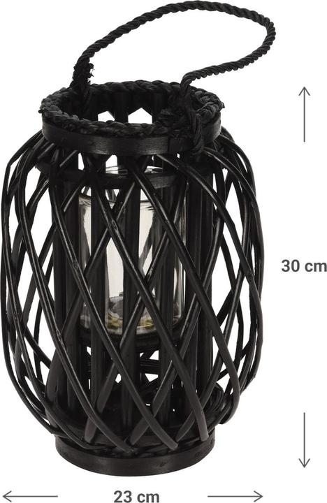 Produktbild Natura Punto Laterne aus Rattan mit Glaseinsatz, schwarz, Windlicht mit Henkel