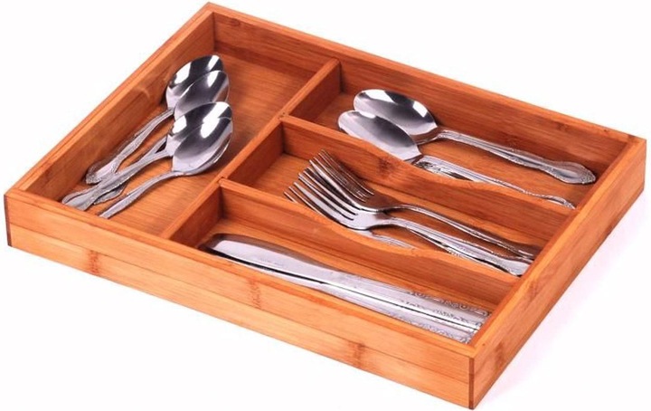 Produktbild Swiss Natura Besteckkasten mit 4 Fächern, aus 100% Bambus, 34 x 25 x 4,5cm