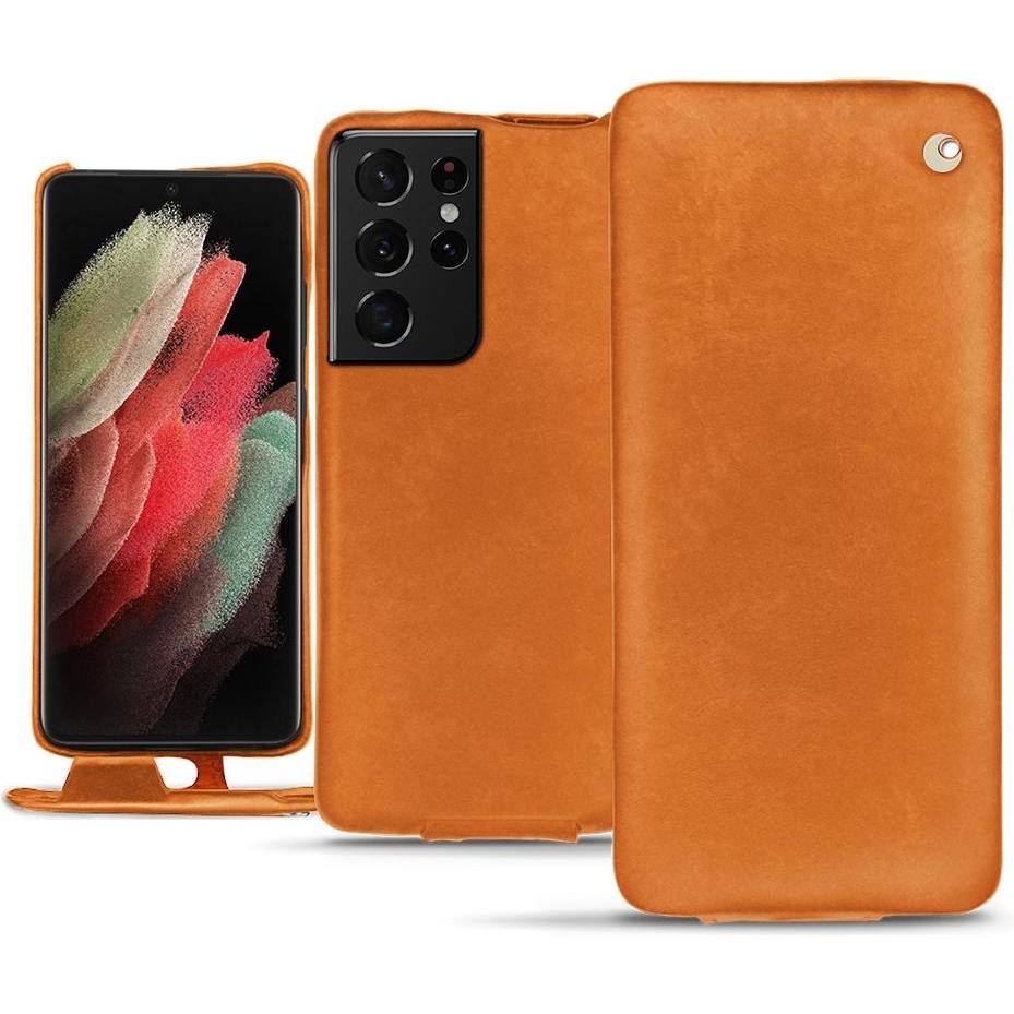 Noreve Lederschutzhülle vertikal (Samsung Galaxy S21 Ultra), Smartphone Hülle, Orange