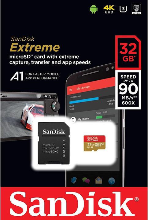 Image du produit SanDisk MicroSD extrême A1 (microSDHC, 32 Go, U3, UHS-I)