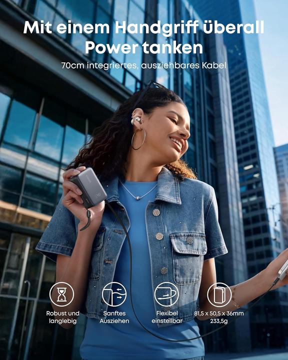 Produktbild Anker - Nano Powerbank mit integriertem Kabel, 45W, 10000mAh, USB-C, schwarz (10000 mAh, 45 W)