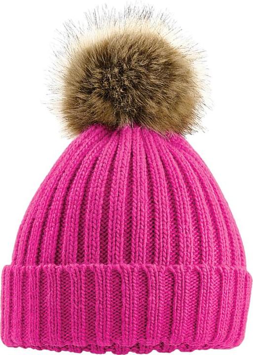 Actual product image Beechfield Pom Pom Faux Fur Chunky Knit Beanie
