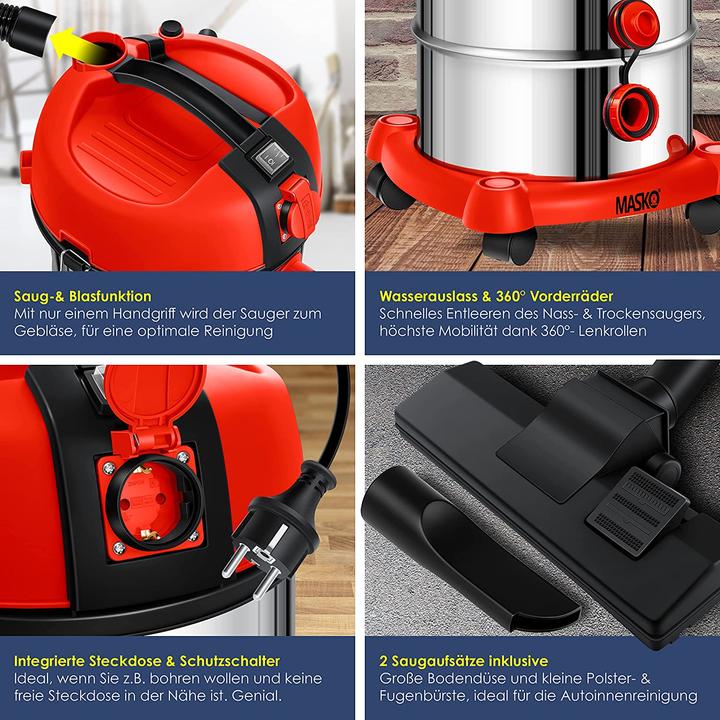 Immagine prodotto Masko Aspirapolvere industriale senza sacco rosso (Aspirapolvere a umido e a secco)