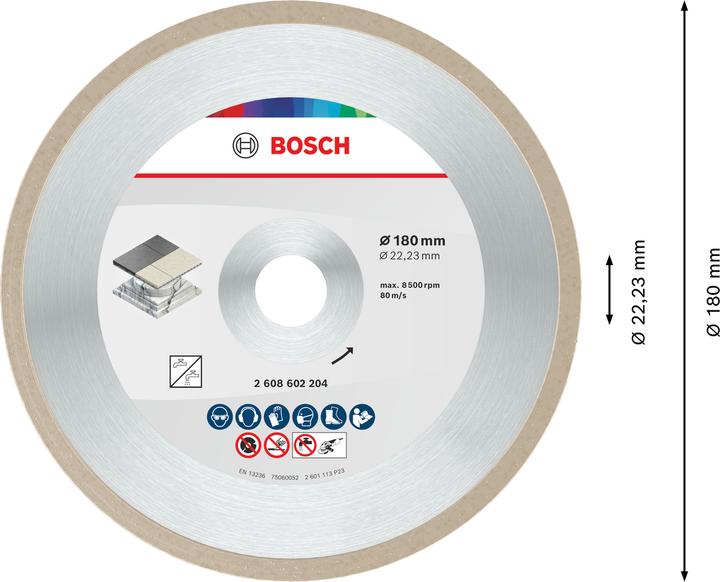 Produktbild Bosch Professional Zubehör Diamanttrennscheibe Standard for Ceramic, 180 x 22,23 x 1,6 x 7 mm, 1er-Pack