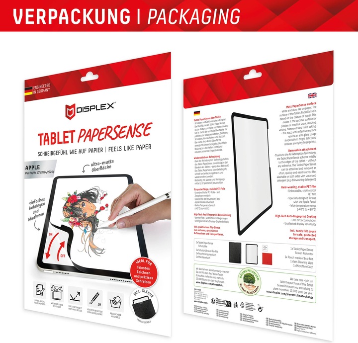 Immagine prodotto Displex Tablet Papersense, Tablet Paper Feeling Schutzfolie (1 Pezzo/i, iPad Pro 13 2024 (M4), iPad Air 13 2024 (M2))