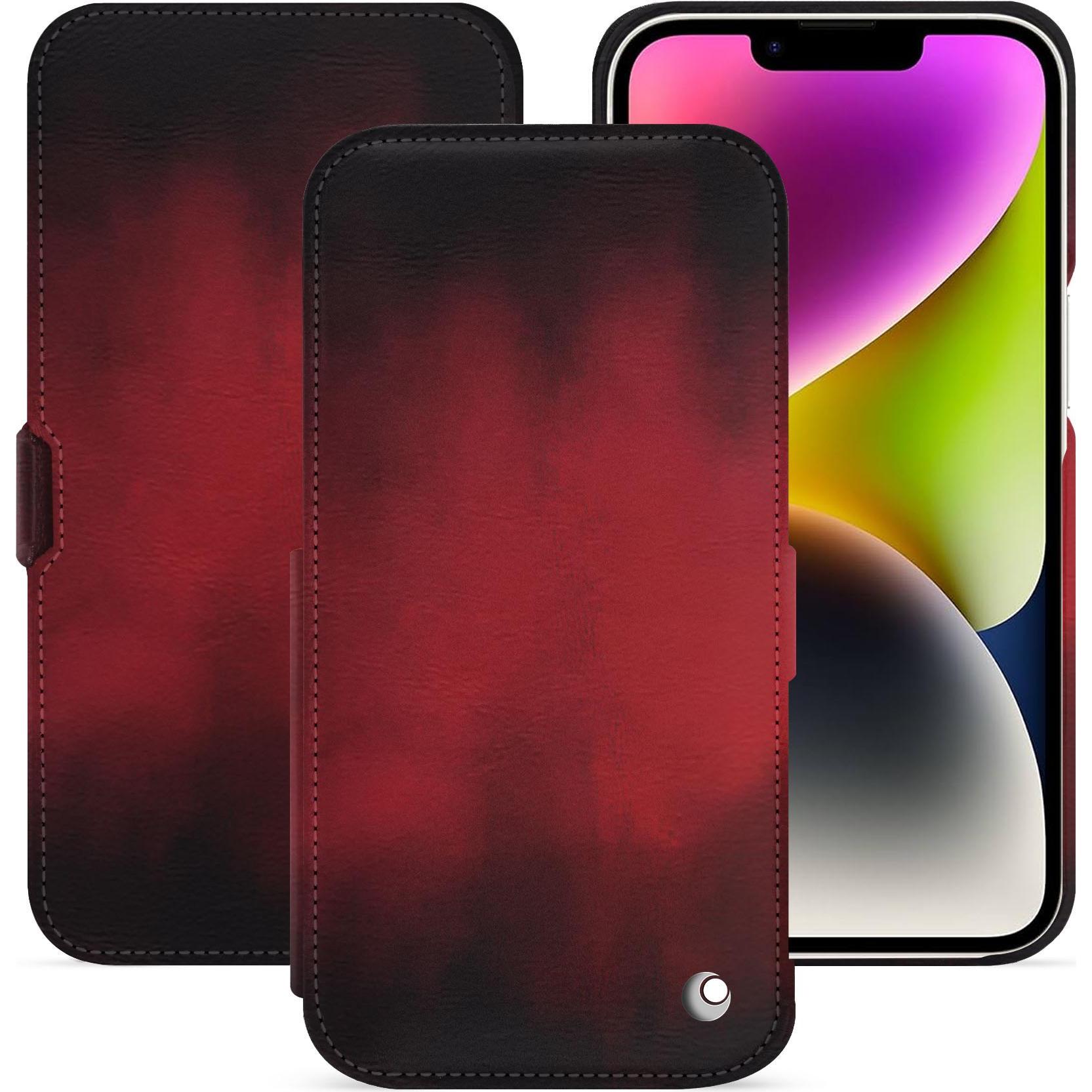 Noreve Lederschutzhülle horizontal (Apple iPhone 15 Plus), Smartphone Hülle, Rot